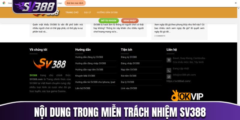 Chi tiết về nội dung trong miễn trách nhiệm SV388